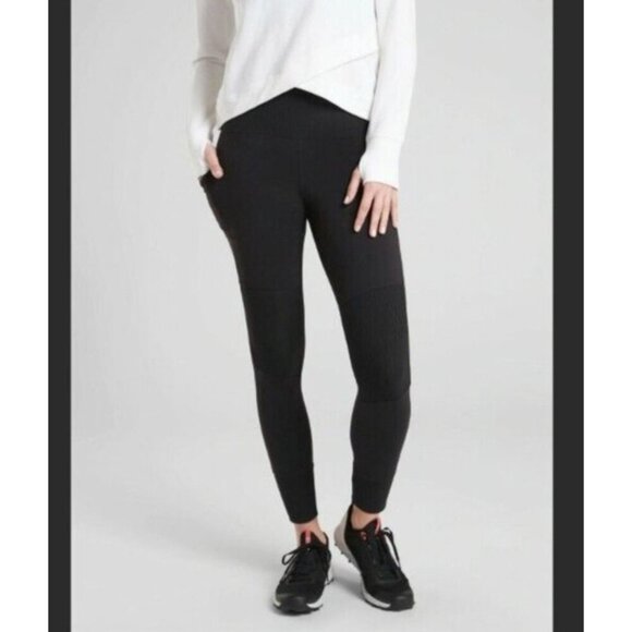 Athleta Leggings Womens Sm Black Excursion Hybrid Ribbed Pockets Classic Workout - Picture 11 of 11
